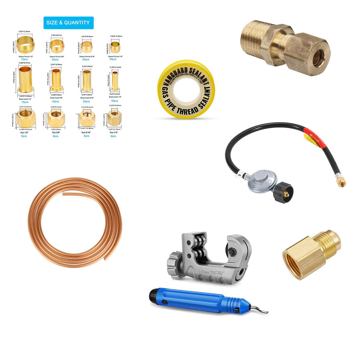 Propane Gas Line Installation Kit for Cinderella Travel — Complete 5/16" Copper Pipe &amp; Regulator Bundle